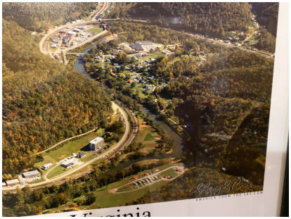 Aerial view of Hatfield's Hideout, McCarr Kentucky and Matewan West Virinia.